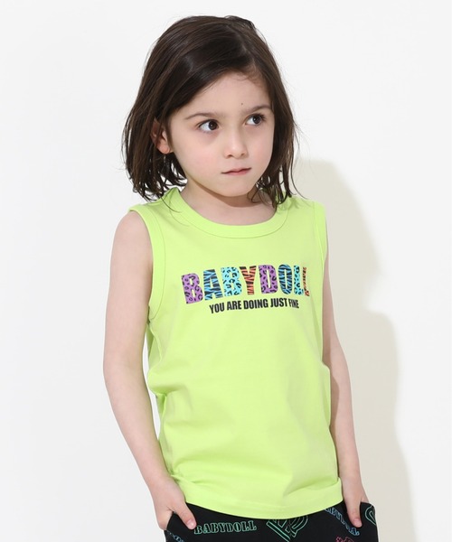 BABYDOLL（ベビードール）の「【綿100％】 カラフルロゴタンクトップ 0542K（タンクトップ・キッズ・ブラック/イエロー×グリーン・90cm/100cm/120cm/110cm/130cm/140cm/80ｃｍ）」の2枚目の写真