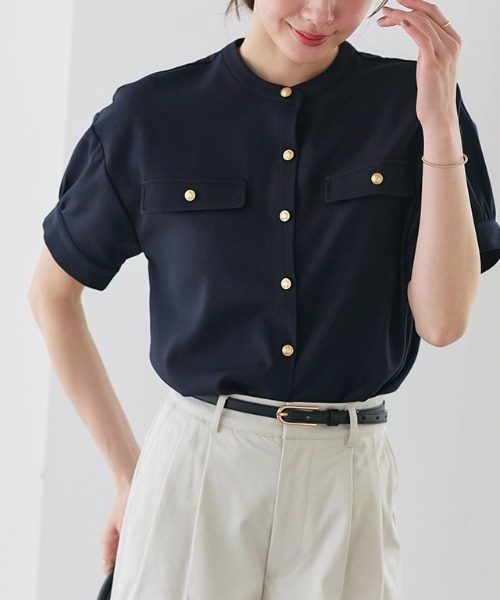 Pierrot(ピエロ)の「接触冷感リネンライクブラウス(シャツ/ブラウス・レディース・チャコール/ネイビー/杢グレー/ベージュ系その他/ライトベージュ/モカ・L/M/LL)」の1枚目の写真