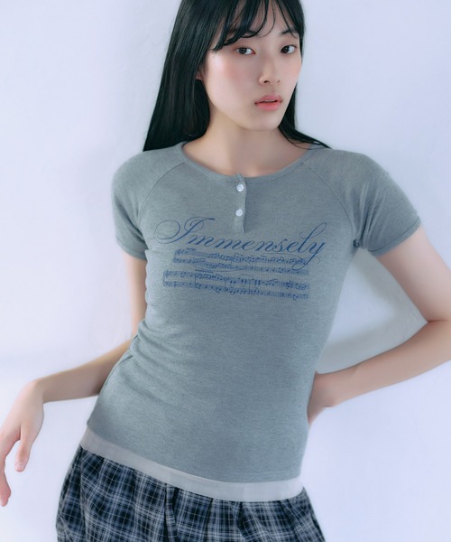 tシャツ ロゴ ヘンリーネック ショートスリーブ レディース Healthknit tシャツ 「別注」Healthknit / 70s ヘンリーネック