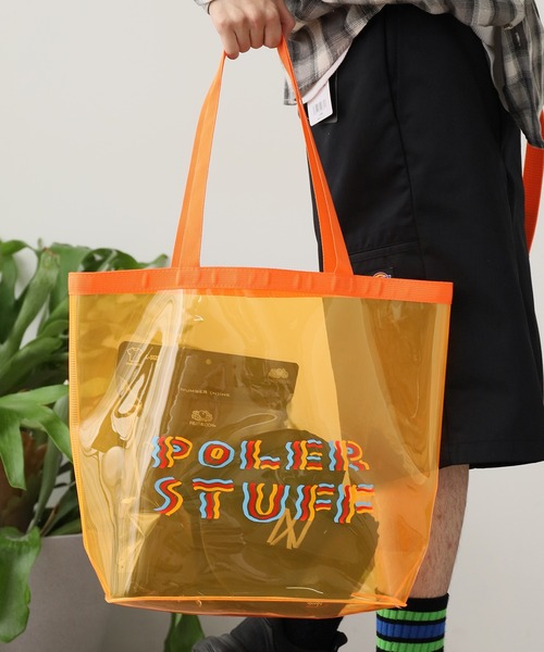 POLeR(ポーラー)の「POLeR/ポーラー PVC POOL BAG プールバッグ(ショルダーバッグ・メンズ・オレンジ/ブラック/クリア・FREE)」の1枚目の写真