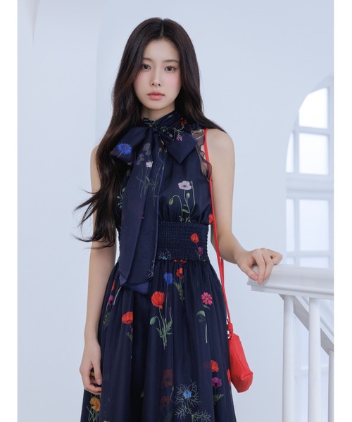 SNIDELバックリボンシフォンワンピース（ネイビー） バックリボンシフォンワンピース（ワンピース）｜SNIDEL