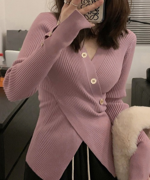 Miniministore(ミニミニストア)の「カシュクールニットトップス韓国風セーター(ニット/セーター・レディース・カーキ/アイボリー/スモークピンク/ブラック/レッド/ホワイト・FREE)」の5枚目の写真