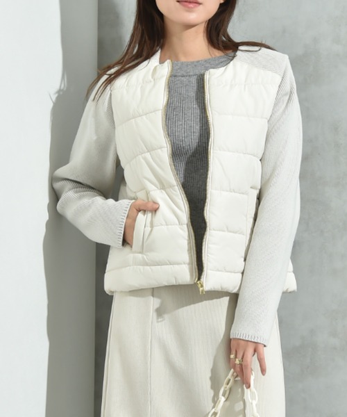 INTERPLANET（インタープラネット）の「中綿＊ニット切替ノーカラージャケット（ノーカラージャケット・レディース・アイボリー/ブラック・FREE）」の2枚目の写真