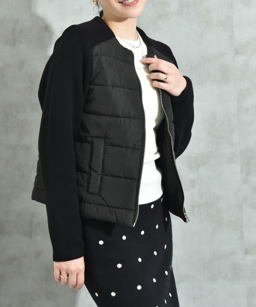 INTERPLANET（インタープラネット）の「中綿＊ニット切替ノーカラージャケット（ノーカラージャケット・レディース・アイボリー/ブラック・FREE）」の8枚目の写真