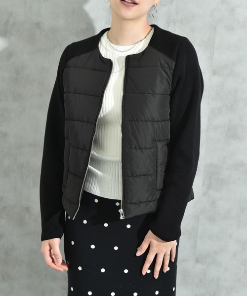 INTERPLANET（インタープラネット）の「中綿＊ニット切替ノーカラージャケット（ノーカラージャケット・レディース・アイボリー/ブラック・FREE）」の11枚目の写真