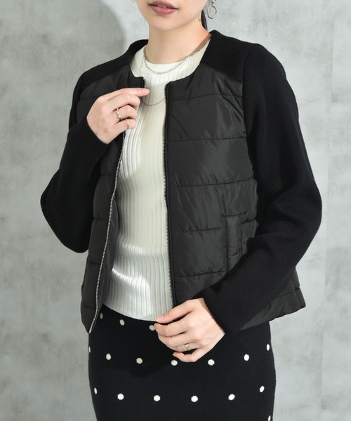 INTERPLANET（インタープラネット）の「中綿＊ニット切替ノーカラージャケット（ノーカラージャケット・レディース・アイボリー/ブラック・FREE）」の12枚目の写真