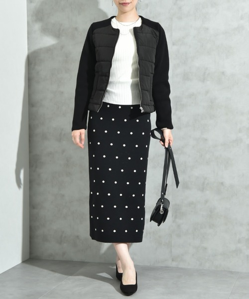 INTERPLANET（インタープラネット）の「中綿＊ニット切替ノーカラージャケット（ノーカラージャケット・レディース・アイボリー/ブラック・FREE）」の3枚目の写真