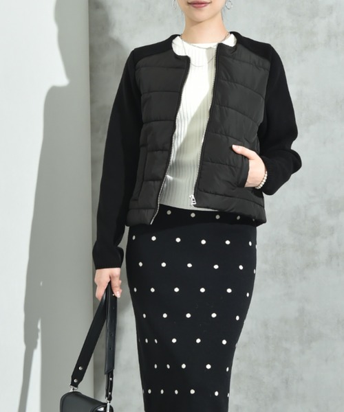 INTERPLANET（インタープラネット）の「中綿＊ニット切替ノーカラージャケット（ノーカラージャケット・レディース・アイボリー/ブラック・FREE）」の6枚目の写真