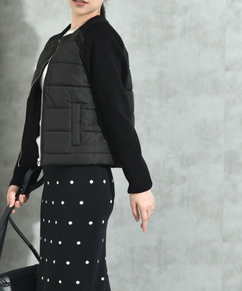 INTERPLANET（インタープラネット）の「中綿＊ニット切替ノーカラージャケット（ノーカラージャケット・レディース・アイボリー/ブラック・FREE）」の5枚目の写真