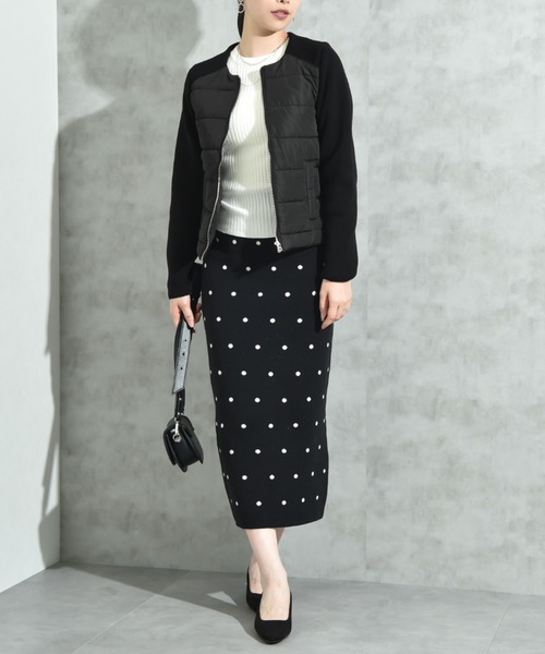 INTERPLANET（インタープラネット）の「中綿＊ニット切替ノーカラージャケット（ノーカラージャケット・レディース・アイボリー/ブラック・FREE）」の7枚目の写真