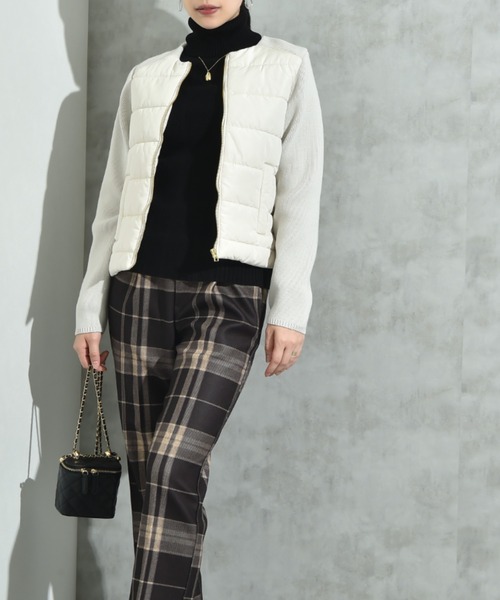 INTERPLANET（インタープラネット）の「中綿＊ニット切替ノーカラージャケット（ノーカラージャケット・レディース・アイボリー/ブラック・FREE）」の16枚目の写真