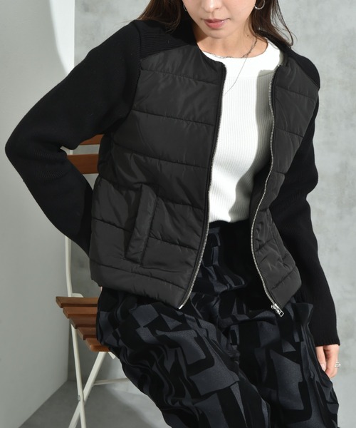 INTERPLANET（インタープラネット）の「中綿＊ニット切替ノーカラージャケット（ノーカラージャケット・レディース・アイボリー/ブラック・FREE）」の19枚目の写真