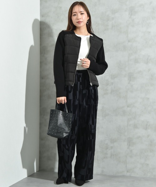 INTERPLANET（インタープラネット）の「中綿＊ニット切替ノーカラージャケット（ノーカラージャケット・レディース・アイボリー/ブラック・FREE）」の20枚目の写真