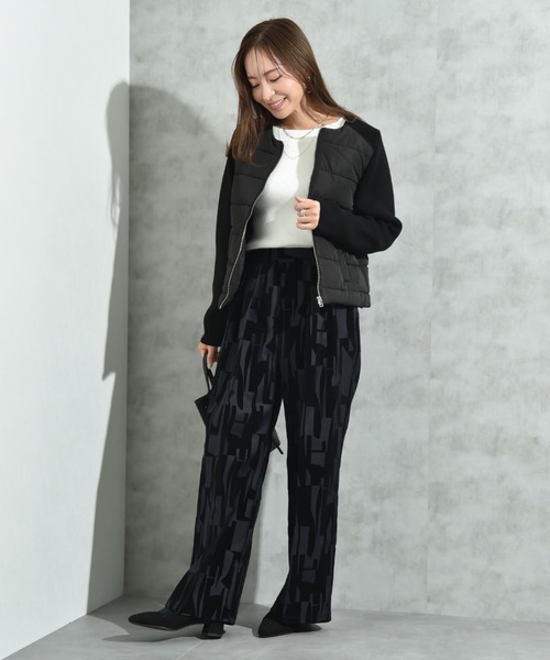 INTERPLANET（インタープラネット）の「中綿＊ニット切替ノーカラージャケット（ノーカラージャケット・レディース・アイボリー/ブラック・FREE）」の22枚目の写真