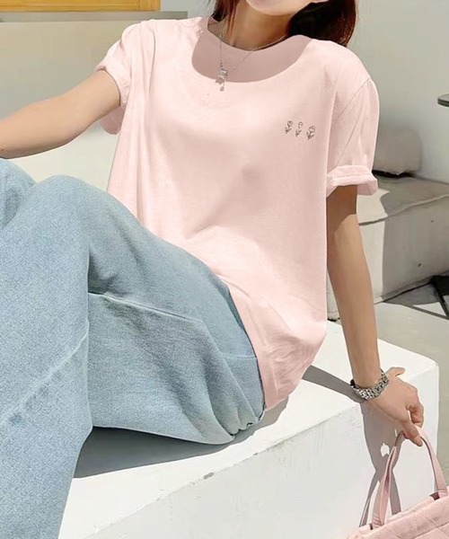 BANICO(バニコ)の「ミニロゴプリントTシャツ (SS)(Tシャツ/カットソー・レディース・ライトベージュ/ピンク/杢グレー/ブルー/ホワイト・FREE)」の1枚目の写真