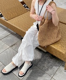 ISOOK | ワッシャーカーゴパンツ(kiharu select) / パラシュートパンツ ハイウエスト ルーズ ドロスト アウトポケット ミリタリー ホワイト ブラック 白 黒(カーゴパンツ)