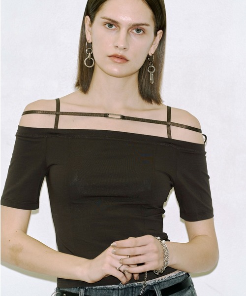 JOSE MOON（ジョゼムーン）の「STRAP OFFSHOULDER/ストラップオフショルダー（Tシャツ/カットソー・レディース・ブラック/ホワイト/ブラウン・FREE）」の7枚目の写真