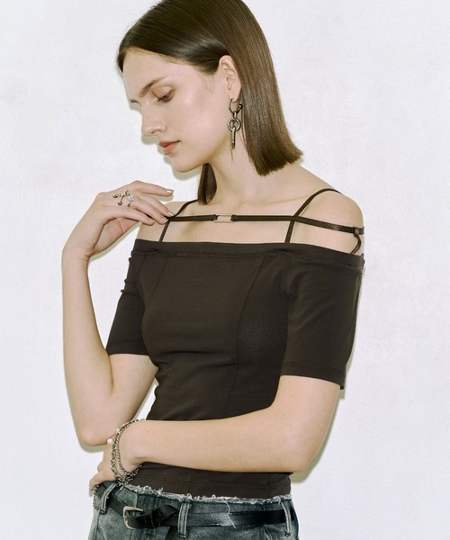JOSE MOON（ジョゼムーン）の「STRAP OFFSHOULDER/ストラップオフショルダー（Tシャツ/カットソー・レディース・ブラック/ホワイト/ブラウン・FREE）」の5枚目の写真
