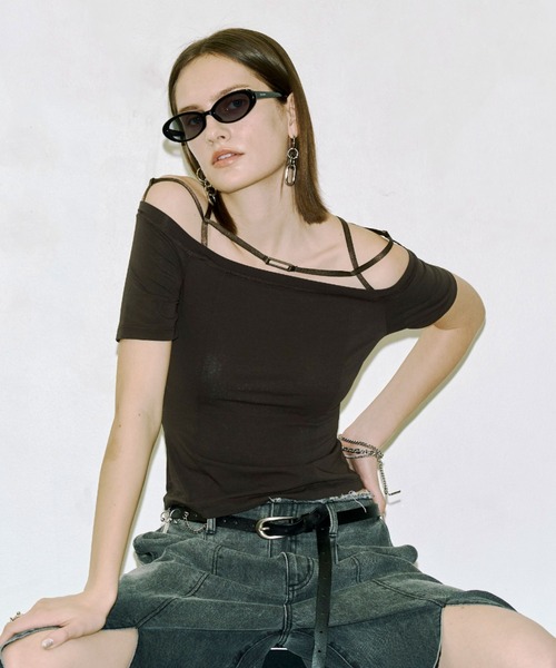 JOSE MOON（ジョゼムーン）の「STRAP OFFSHOULDER/ストラップオフショルダー（Tシャツ/カットソー・レディース・ブラック/ホワイト/ブラウン・FREE）」の15枚目の写真