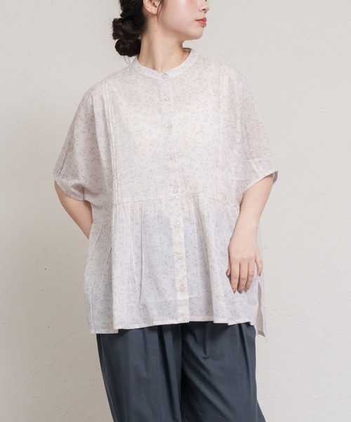 MARAI(マーライ)の「綿100% 半袖花柄シャツブラウス(シャツ/ブラウス・レディース・ブルー/グリーン/ホワイト/ネイビー・FREE)」の2枚目の写真