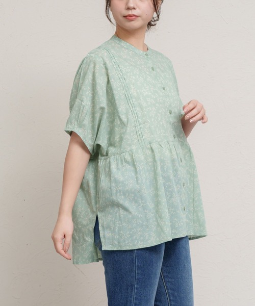 MARAI(マーライ)の「綿100% 半袖花柄シャツブラウス(シャツ/ブラウス・レディース・ブルー/グリーン/ホワイト/ネイビー・FREE)」の8枚目の写真