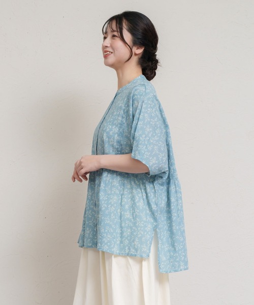 MARAI(マーライ)の「綿100% 半袖花柄シャツブラウス(シャツ/ブラウス・レディース・ブルー/グリーン/ホワイト/ネイビー・FREE)」の15枚目の写真