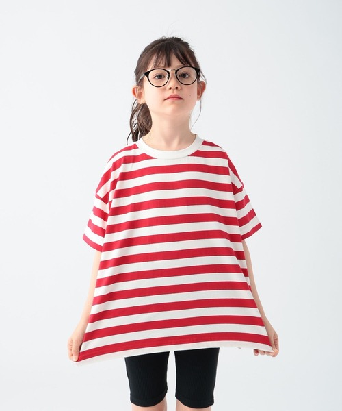BAYFLOW（ベイフロー）の「[ヘビロテ間違いなし♪]ボーダーBIG T(KIDS)（Tシャツ/カットソー・キッズ・ネイビー/レッド/グリーン/ブルー・120cm/130cm/140cm/110cm/150cm）」の4枚目の写真