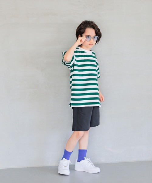 BAYFLOW（ベイフロー）の「[ヘビロテ間違いなし♪]ボーダーBIG T(KIDS)（Tシャツ/カットソー・キッズ・ネイビー/レッド/グリーン/ブルー・120cm/130cm/140cm/110cm/150cm）」の6枚目の写真