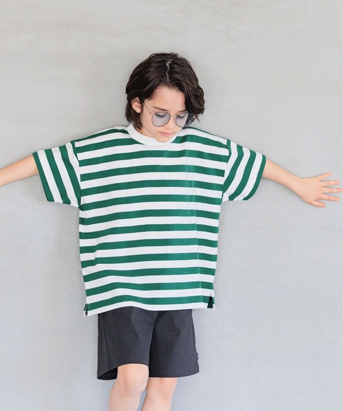 BAYFLOW（ベイフロー）の「[ヘビロテ間違いなし♪]ボーダーBIG T(KIDS)（Tシャツ/カットソー・キッズ・ネイビー/レッド/グリーン/ブルー・120cm/130cm/140cm/110cm/150cm）」の7枚目の写真