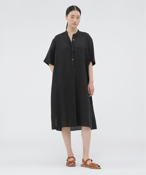 MHL.★マーガレットハウエル★バンドカラー★コットンリネンワンピース★サイズ1 美品 MHL. 2,8万円 リネン混バンドカラーワンピース