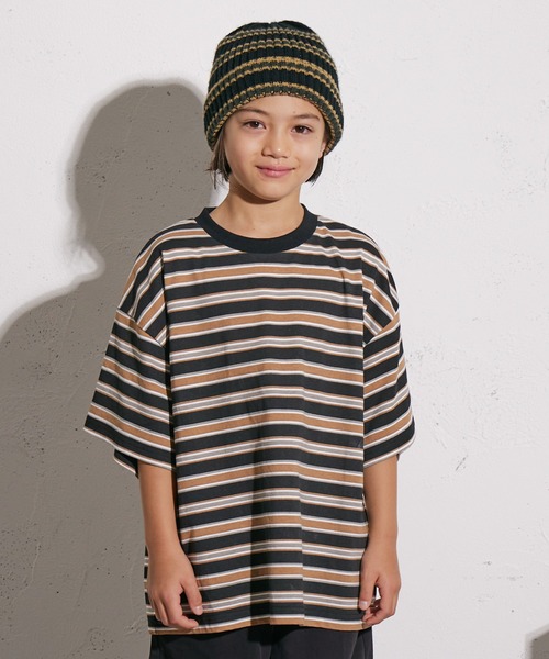 PAIRMANON STREET（ペアマノンストリート）の「【PAIRMANON STREET】OE天竺 マルチボーダー Tシャツ（Tシャツ/カットソー・キッズ・ホワイト/ブラック/オレンジ/ブラウン/グリーン/ブルー・100/110/120/130/140/150/160/90）」の3枚目の写真