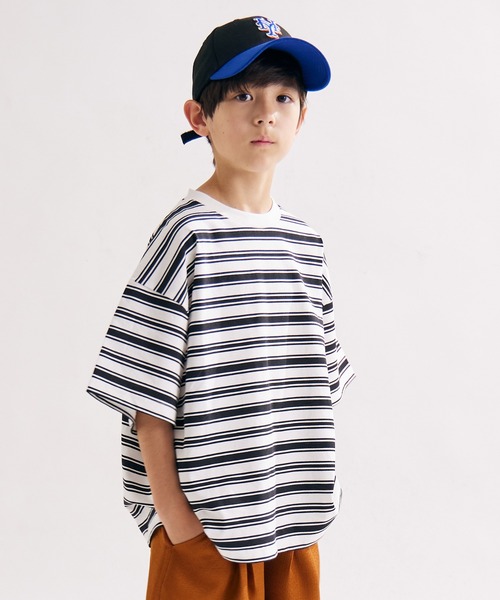 PAIRMANON STREET（ペアマノンストリート）の「【PAIRMANON STREET】OE天竺 マルチボーダー Tシャツ（Tシャツ/カットソー・キッズ・ホワイト/ブラック/オレンジ/ブラウン/グリーン/ブルー・100/110/120/130/140/150/160/90）」の2枚目の写真