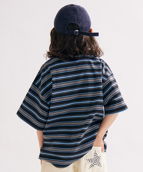 PAIRMANON STREET(ペアマノンストリート)の「【PAIRMANON STREET】OE天竺 マルチボーダー Tシャツ(Tシャツ/カットソー・キッズ・ブラウン/ホワイト/グリーン/オレンジ/ブラック/ブルー・100/110/120/130/140/150/160/90)」の19枚目の写真