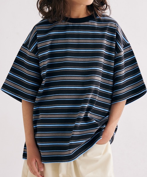 PAIRMANON STREET(ペアマノンストリート)の「【PAIRMANON STREET】OE天竺 マルチボーダー Tシャツ(Tシャツ/カットソー・キッズ・ブラウン/ホワイト/グリーン/オレンジ/ブラック/ブルー・100/110/120/130/140/150/160/90)」の17枚目の写真