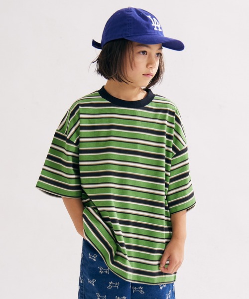 PAIRMANON STREET（ペアマノンストリート）の「【PAIRMANON STREET】OE天竺 マルチボーダー Tシャツ（Tシャツ/カットソー・キッズ・ホワイト/ブラック/オレンジ/ブラウン/グリーン/ブルー・100/110/120/130/140/150/160/90）」の21枚目の写真