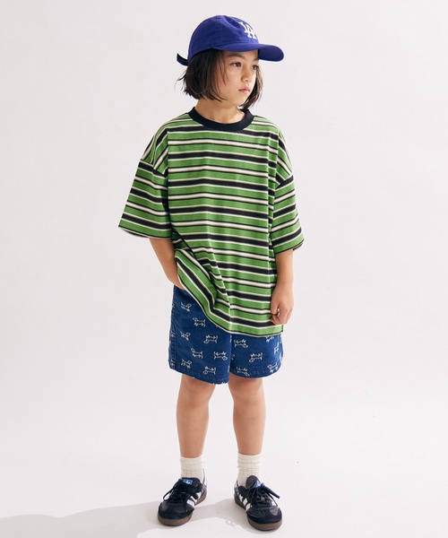 PAIRMANON STREET（ペアマノンストリート）の「【PAIRMANON STREET】OE天竺 マルチボーダー Tシャツ（Tシャツ/カットソー・キッズ・ホワイト/ブラック/オレンジ/ブラウン/グリーン/ブルー・100/110/120/130/140/150/160/90）」の20枚目の写真