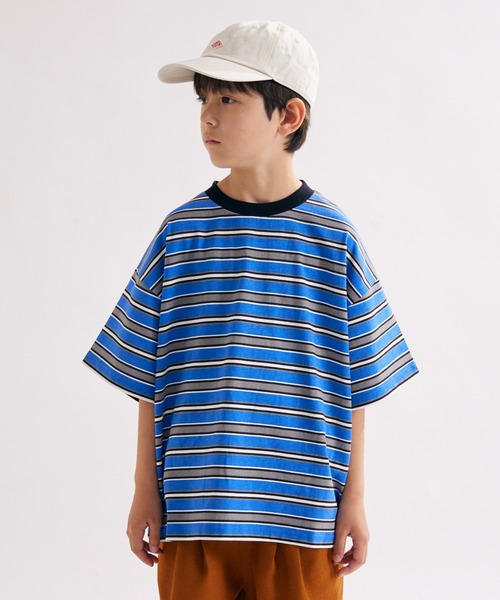 PAIRMANON STREET（ペアマノンストリート）の「【PAIRMANON STREET】OE天竺 マルチボーダー Tシャツ（Tシャツ/カットソー・キッズ・ホワイト/ブラック/オレンジ/ブラウン/グリーン/ブルー・100/110/120/130/140/150/160/90）」の14枚目の写真