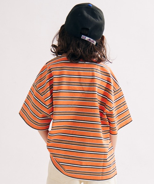 PAIRMANON STREET(ペアマノンストリート)の「【PAIRMANON STREET】OE天竺 マルチボーダー Tシャツ(Tシャツ/カットソー・キッズ・ブラウン/ホワイト/グリーン/オレンジ/ブラック/ブルー・100/110/120/130/140/150/160/90)」の22枚目の写真