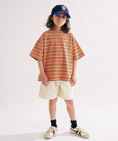 PAIRMANON STREET(ペアマノンストリート)の「【PAIRMANON STREET】OE天竺 マルチボーダー Tシャツ(Tシャツ/カットソー・キッズ・ブラウン/ホワイト/グリーン/オレンジ/ブラック/ブルー・100/110/120/130/140/150/160/90)」の21枚目の写真