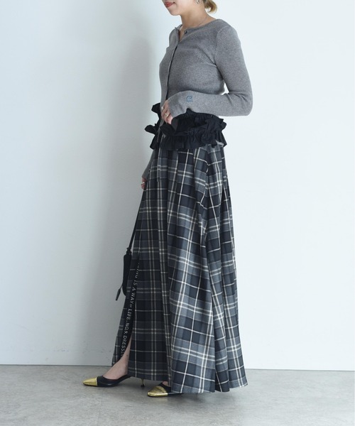 エイミーロウ　スリットロゴチェックタックプリーツスカート スリットロゴチェックタックプリーツスカート Eimee Law│Eimee