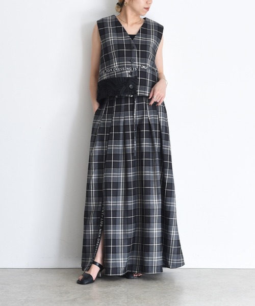 エイミーロウ　スリットロゴチェックタックプリーツスカート　Eimee Law スリットロゴチェックタックプリーツスカート Eimee Law
