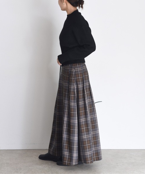 スリットロゴチェックタックプリーツスカート Eimee Law│Eimee