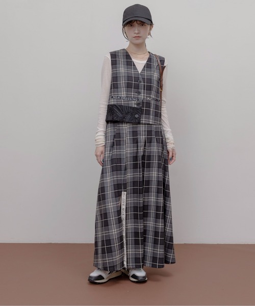 エイミーロウ　スリットロゴチェックタックプリーツスカート スリットロゴチェックタックプリーツスカート Eimee Law