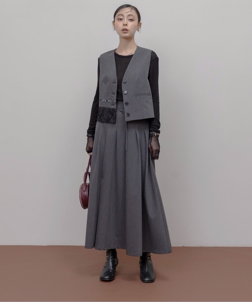 エイミーロウ　スリットロゴチェックタックプリーツスカート スリットロゴチェックタックプリーツスカート Eimee Law│Eimee