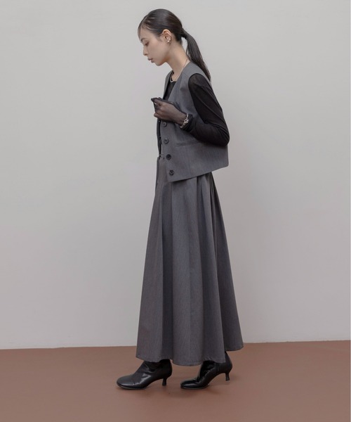 Pi★チャコールグレーXS 脚長×美シルエット｜クロスタックワイドパンツ[セットアップ可能