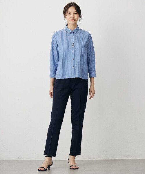 J.PRESS Ladies（J.プレス レディス）の「ストライプジャージー シャツライク カットソー（Tシャツ/カットソー・レディース・ダルブルー系1/ベージュ系1・SMALL）」の5枚目の写真