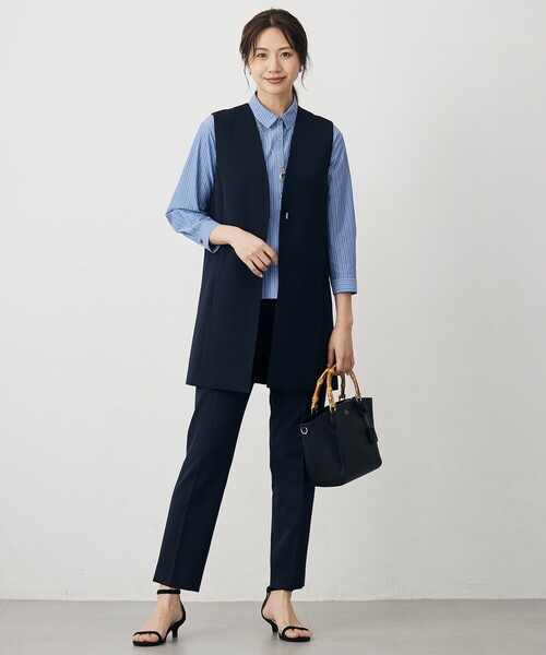 J.PRESS Ladies（J.プレス レディス）の「ストライプジャージー シャツライク カットソー（Tシャツ/カットソー・レディース・ダルブルー系1/ベージュ系1・SMALL）」の6枚目の写真