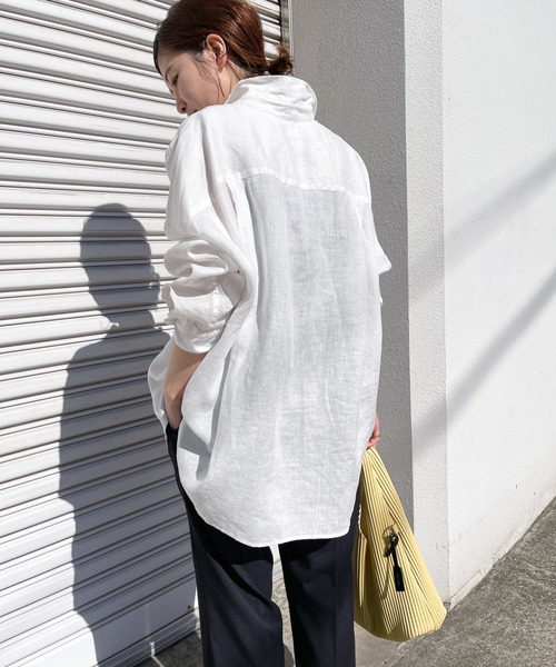 大人気♡スピック＆スパン　リネンカシュクールビッグシャツ　定価15400円 Spick＆Span ブラウス シャツ 「追加2」80リネンカシュクール