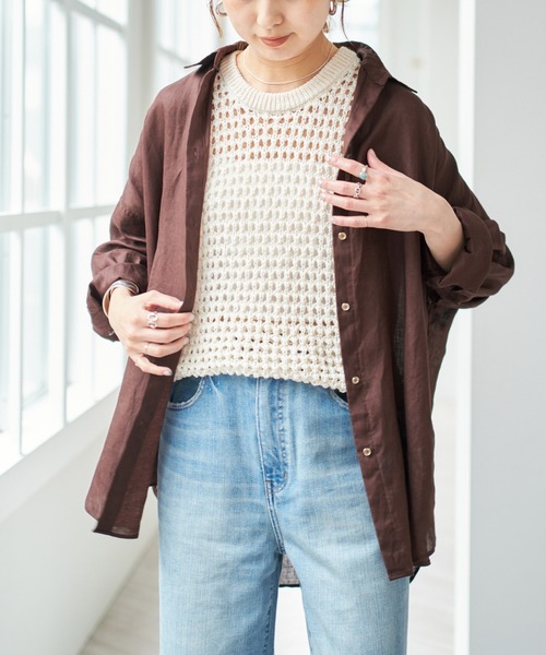 Spick & Span（スピックアンドスパン）の「《ゆったりサイズ》追加2 80リネンカシュクール ビッグシャツ（シャツ/ブラウス・レディース・サックスブルー/ベージュ/ブラウン/ホワイト/ネイビー・FREE）」の18枚目の写真