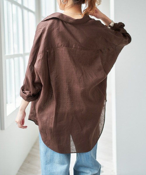 未使用品◇Spick & Span◇80リネンカシュクールビッグシャツ◇ブラウン 追加3》80リネンカシュクールビッグシャツ（シャツ/ブラウス